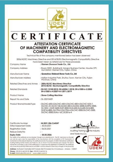 Porcellana Quanzhou Dialead Stone Tools Co., Ltd. Certificazioni
